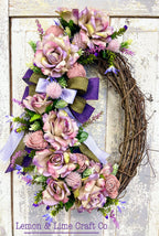 Purple Rose Oval Grapevine Wreath