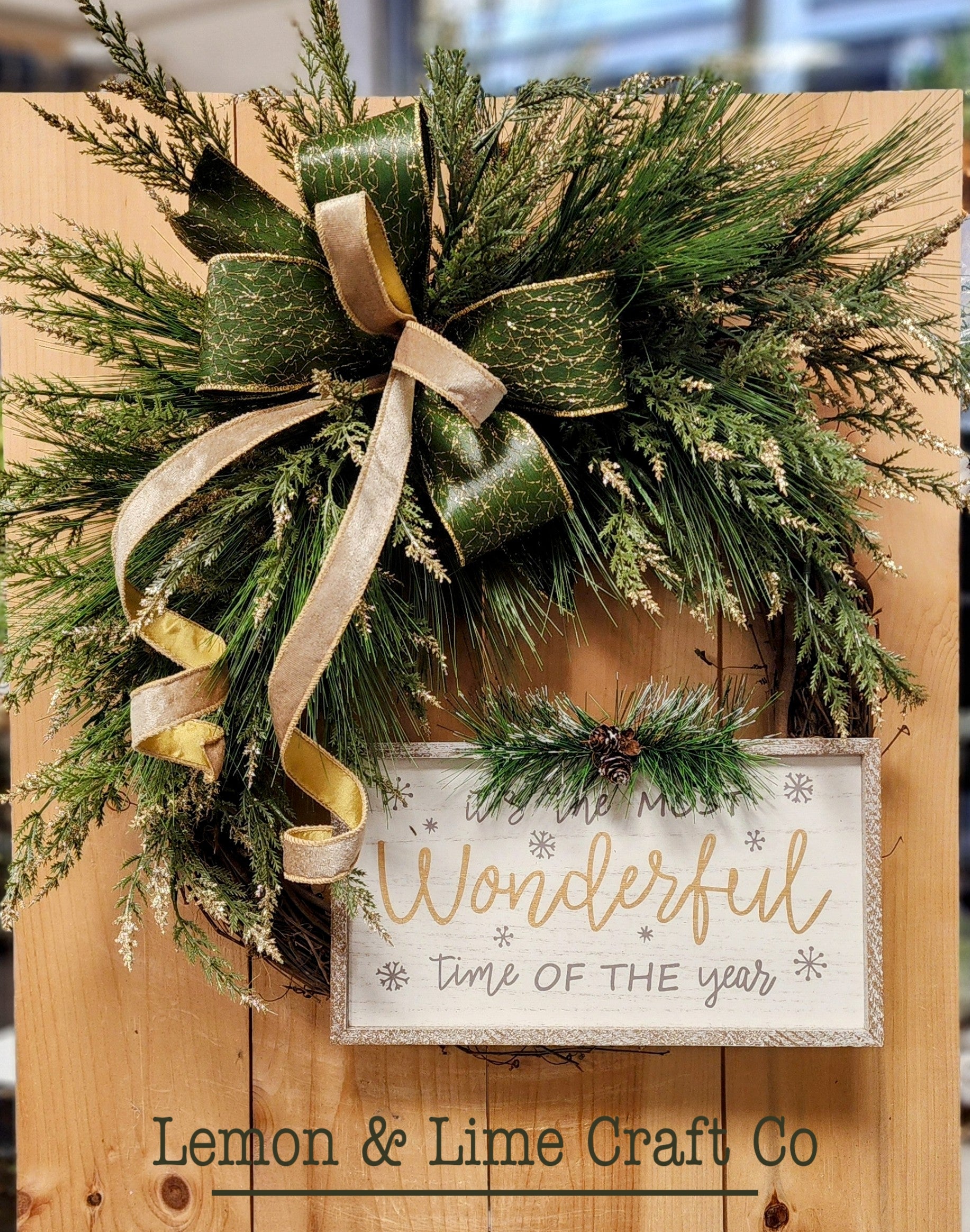 Gold and Green Pine Grapevine Wreath