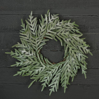 22in Wreath - Snowy Sparkle Real Touch Norfolk Pine