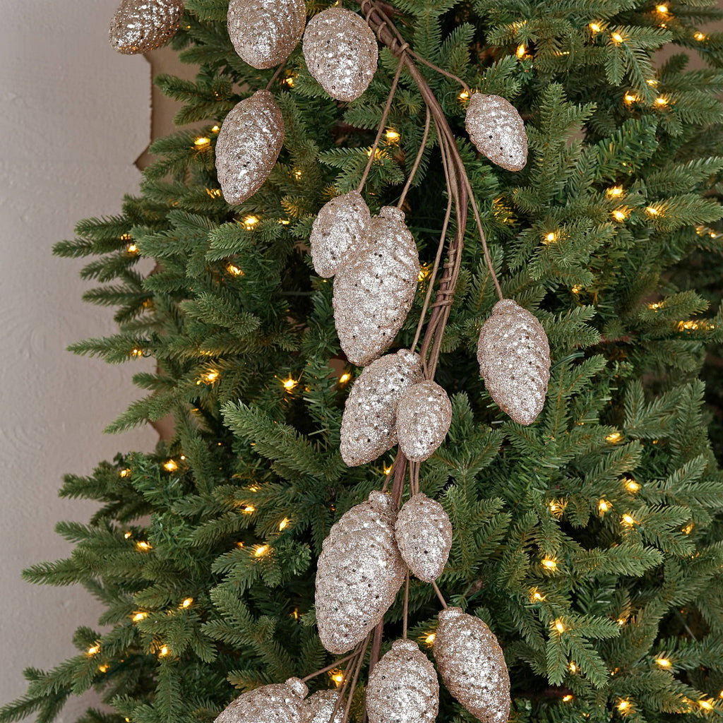 5ft Glitter Pinecone Garland-Champagne
