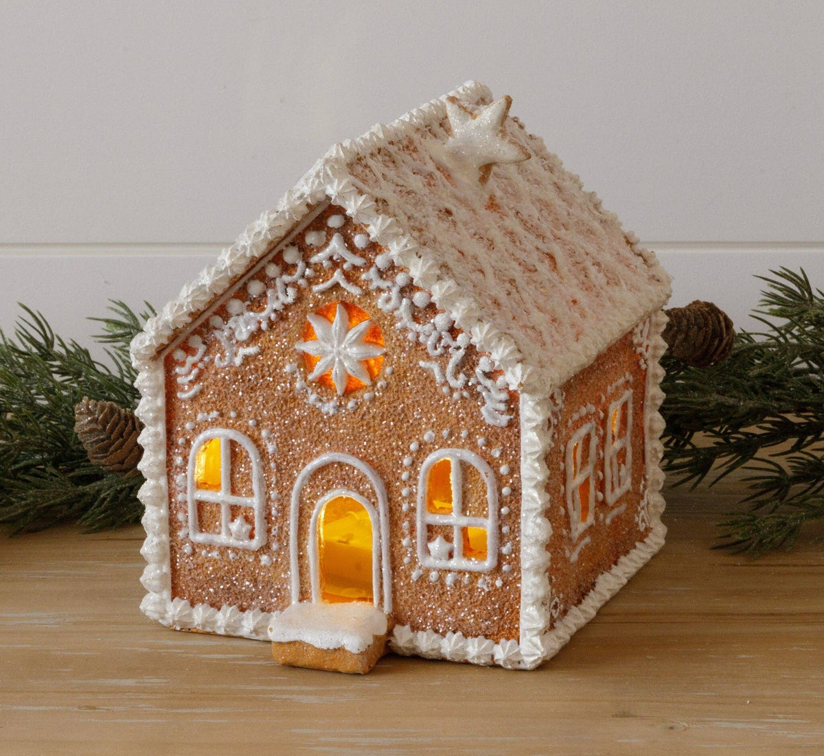 Lighted Gingerbread House With Snowy Roof