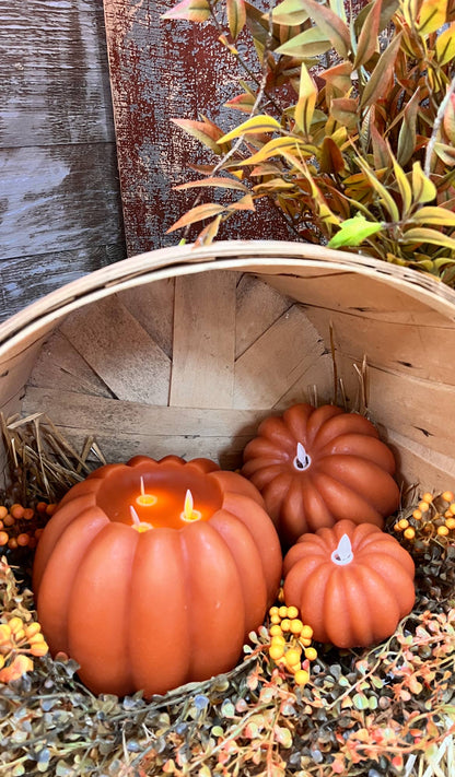 Orange Pumpkin Carved Moving Flame LED Candle - 4.5" x 2.75"