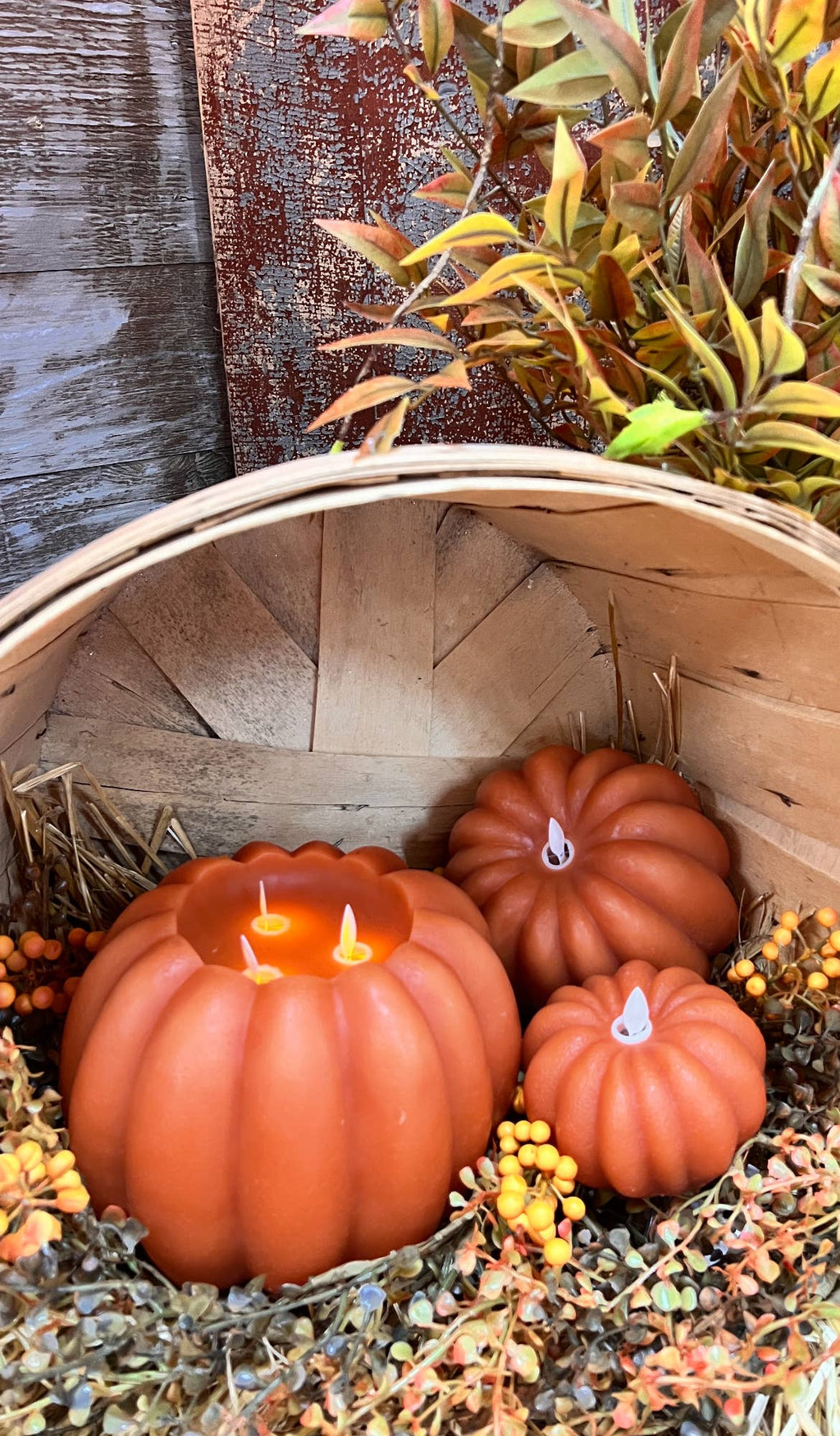 Orange Pumpkin Carved Moving Flame LED Candle 8x6in
