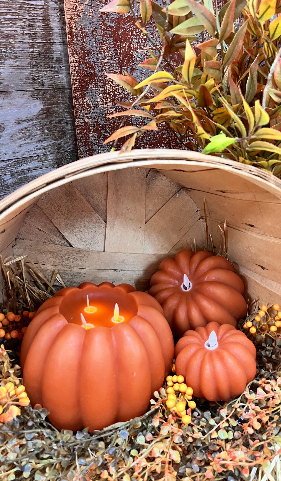 Orange Pumpkin Carved Moving Flame LED Candle 8x6in