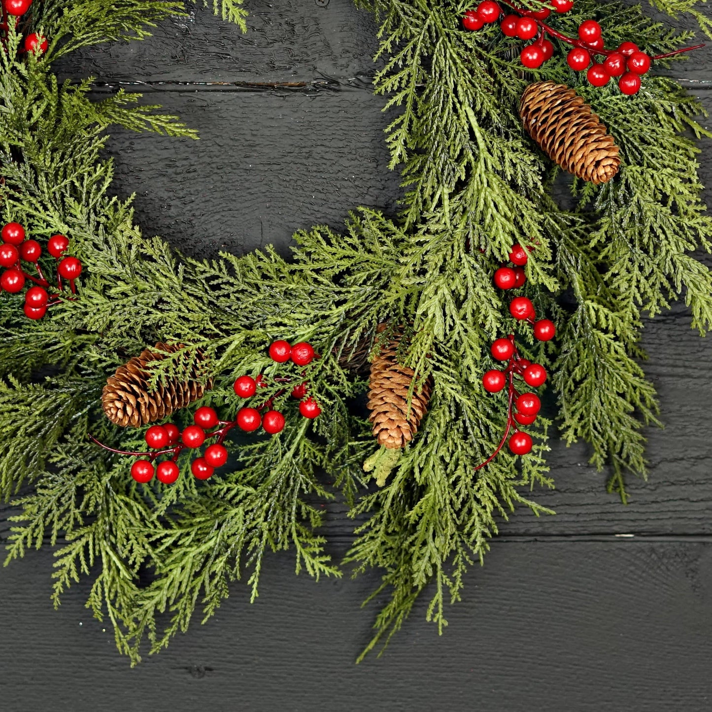 22" Twig Wreath - Superior Real Touch Cedar Mix w/ Red Berry