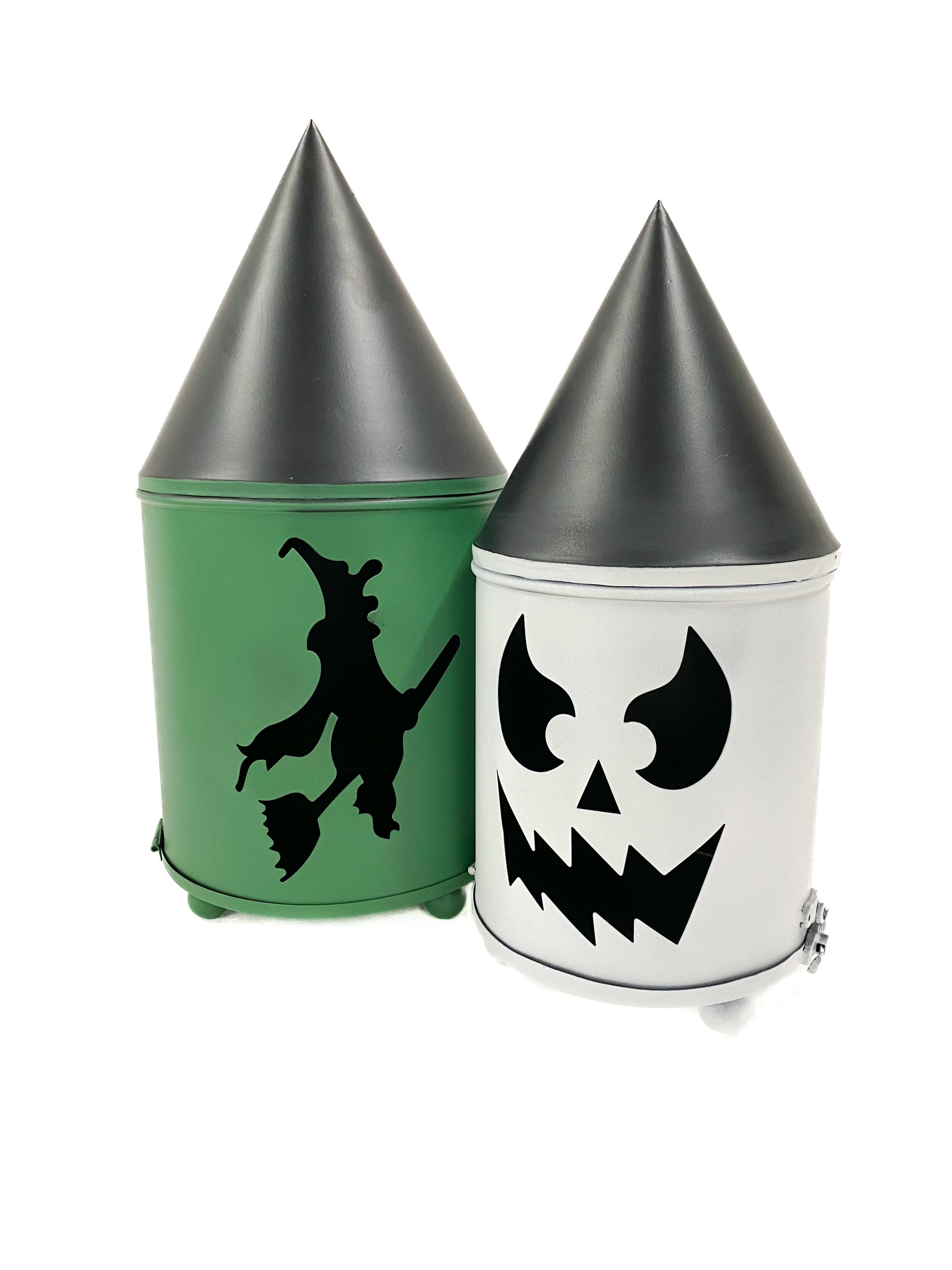 Green Witch and White Jack O Lantern Metal Halloween Decor