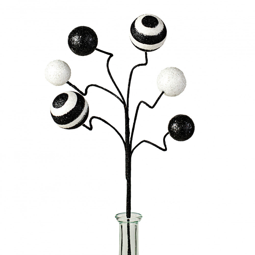 17" Stripe & Solid Glitter Ball Pick - Black and White