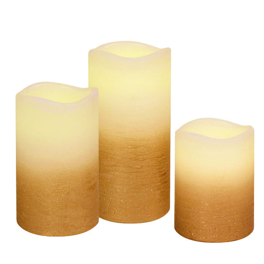 Battery Operated LED Wax Candles, Gold - Set of 3