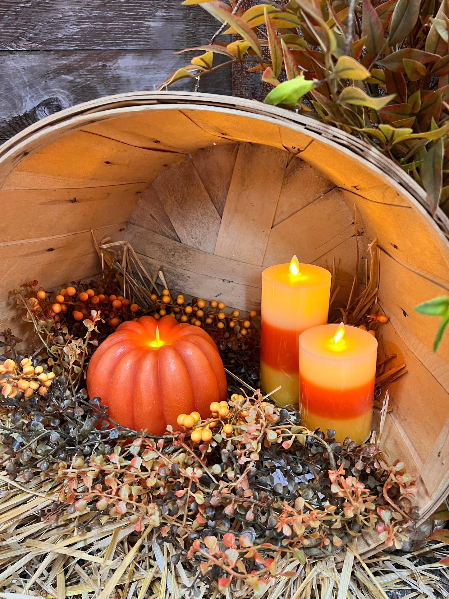 Orange Pumpkin Carved Moving Flame LED Candle - 4.5" x 2.75"