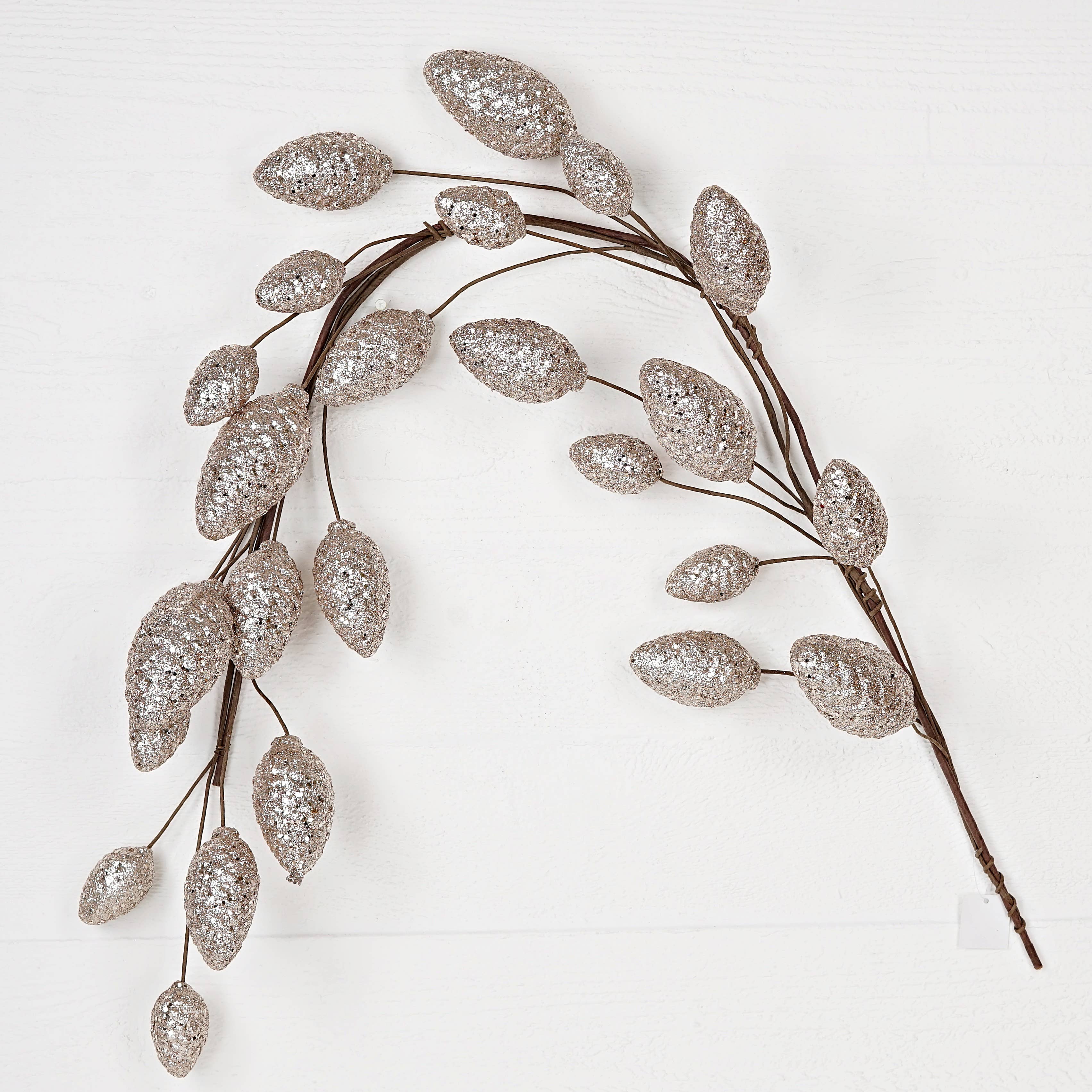 5ft Glitter Pinecone Garland-Champagne
