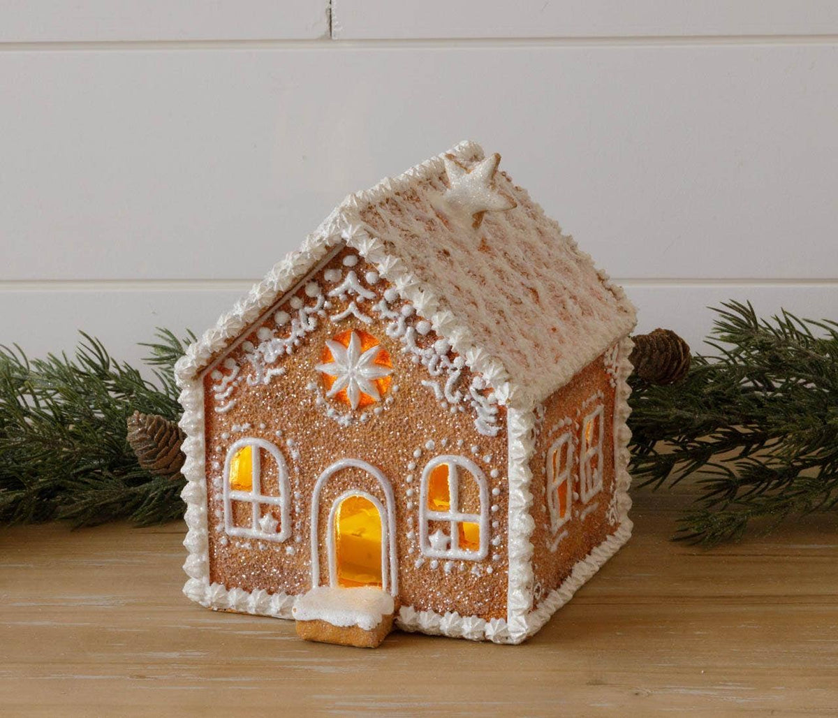 Lighted Gingerbread House With Snowy Roof