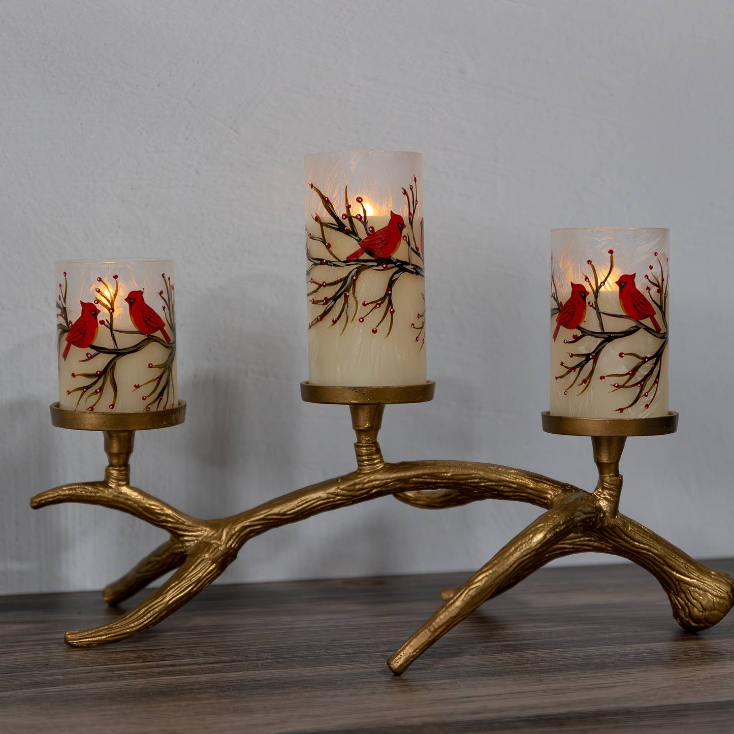 Battery-Operated Glass/Wax Candles- Red Cardinals, 3ct