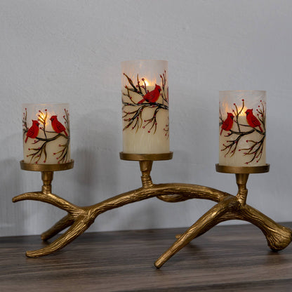 Battery-Operated Glass/Wax Candles- Red Cardinals, 3ct