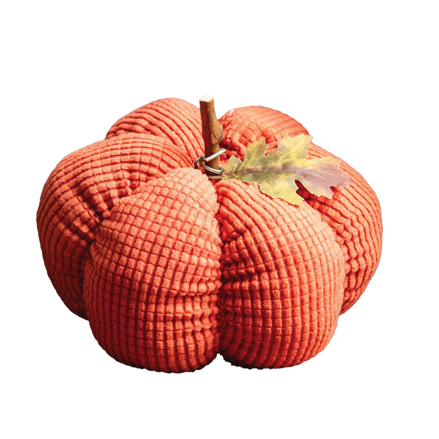 Stuffed Waffle Weave Orange Pumpkin w/Stick Stem - Large