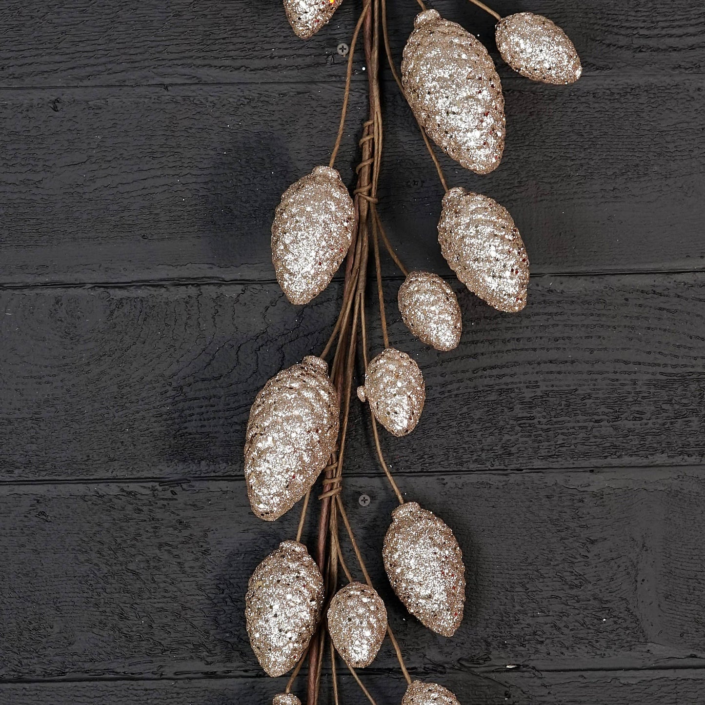 5ft Glitter Pinecone Garland-Champagne