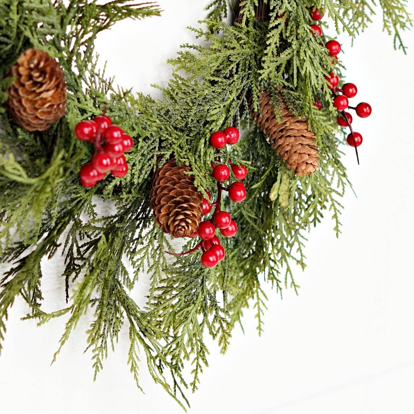 22" Twig Wreath - Superior Real Touch Cedar Mix w/ Red Berry