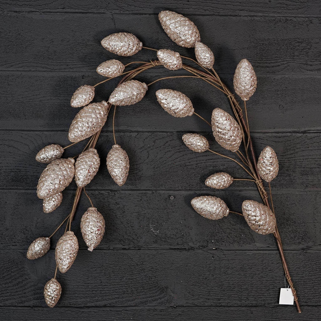 5ft Glitter Pinecone Garland-Champagne