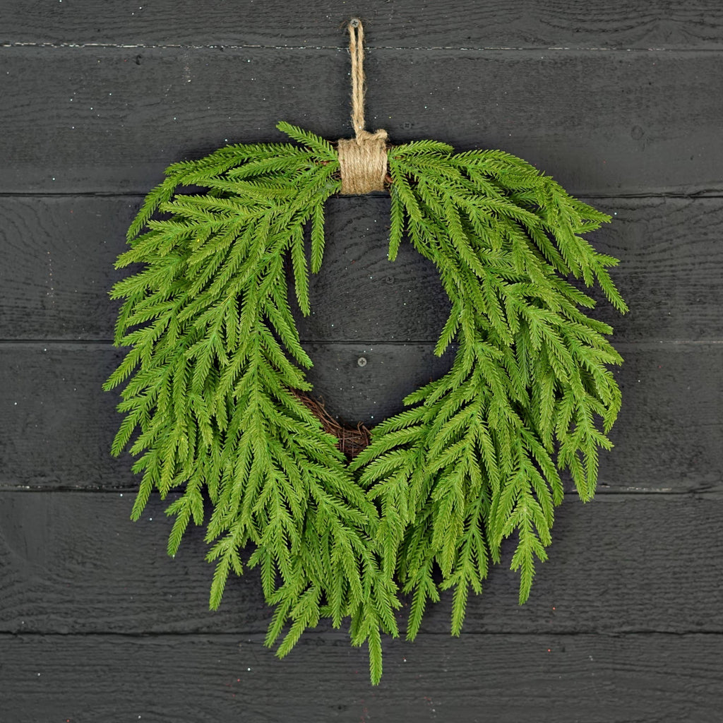 20in Heart Twig Wreath - Soft Touch Evergreen Norfolk Pine