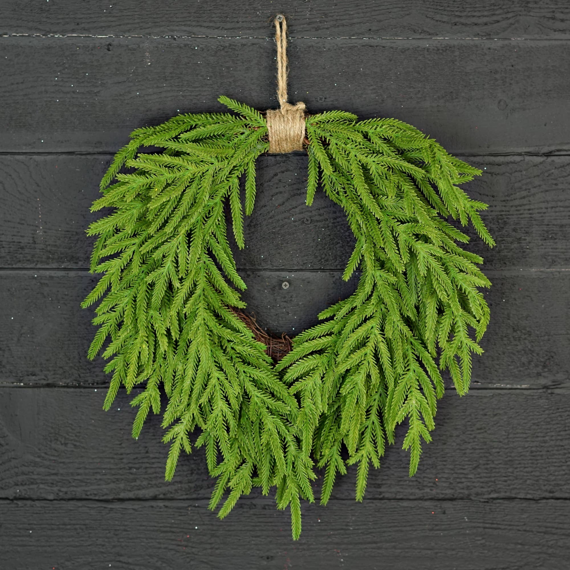 20in Heart Twig Wreath - Soft Touch Evergreen Norfolk Pine