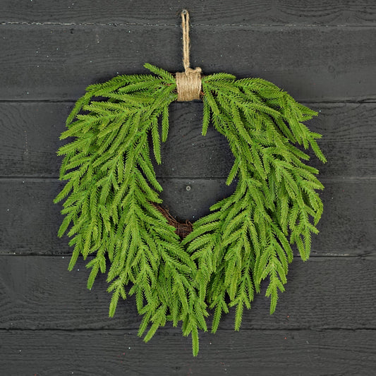20in Heart Twig Wreath - Soft Touch Evergreen Norfolk Pine