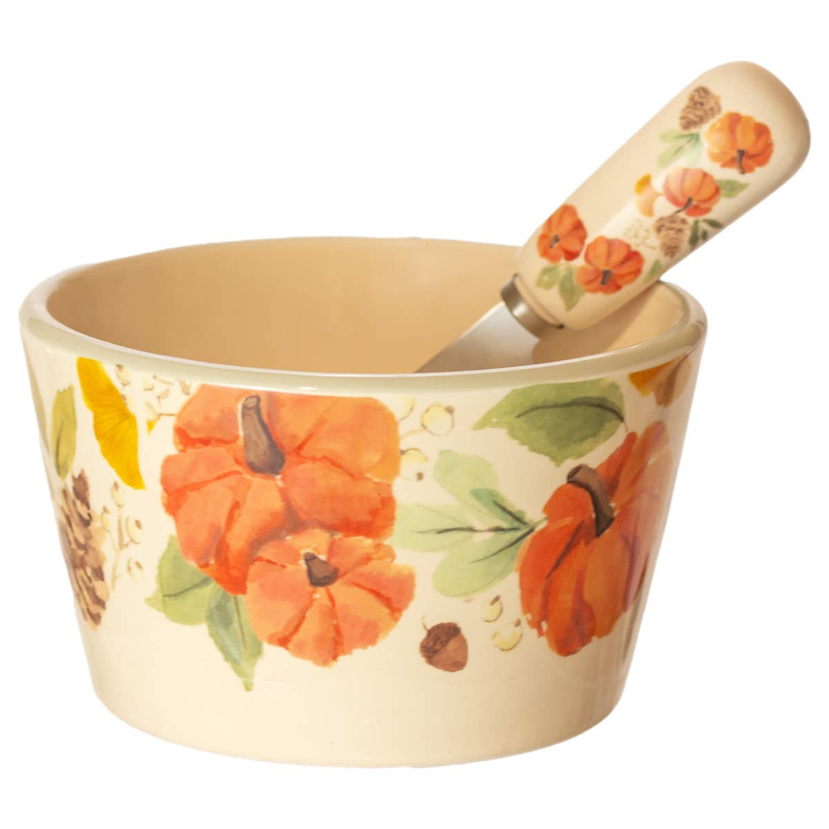 4.75" Round Fall Harvest Ceramic Bowl & Spreader