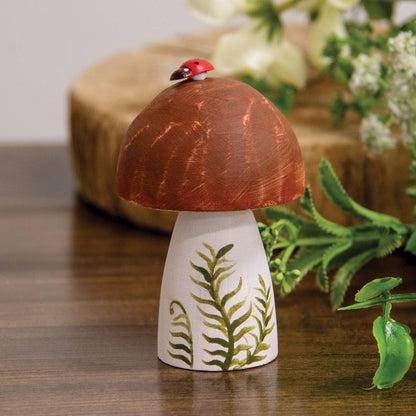 Wooden Handpainted Mushroom Sitter with Ladybug