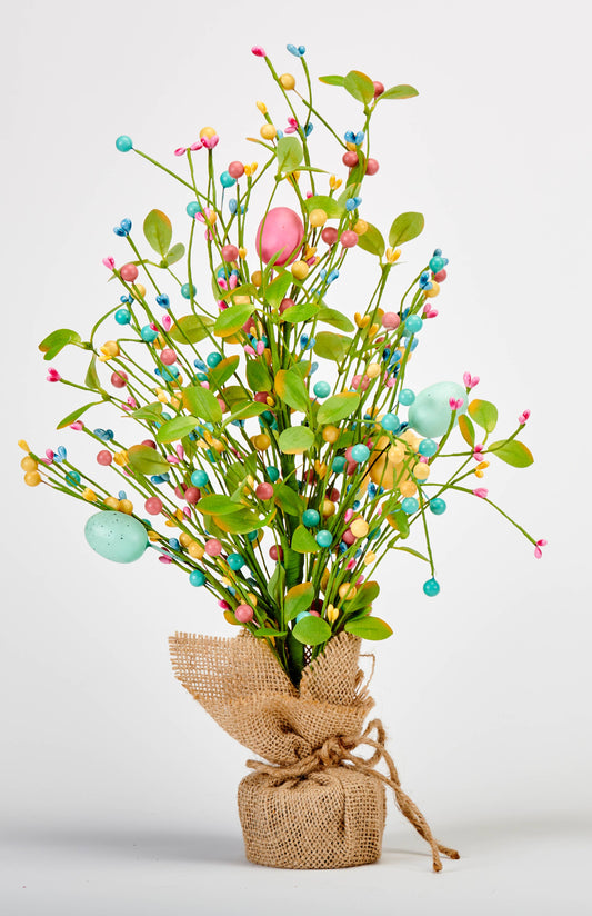 18" Easter Eggs, Berries & Green Leaves Tabletop Tree