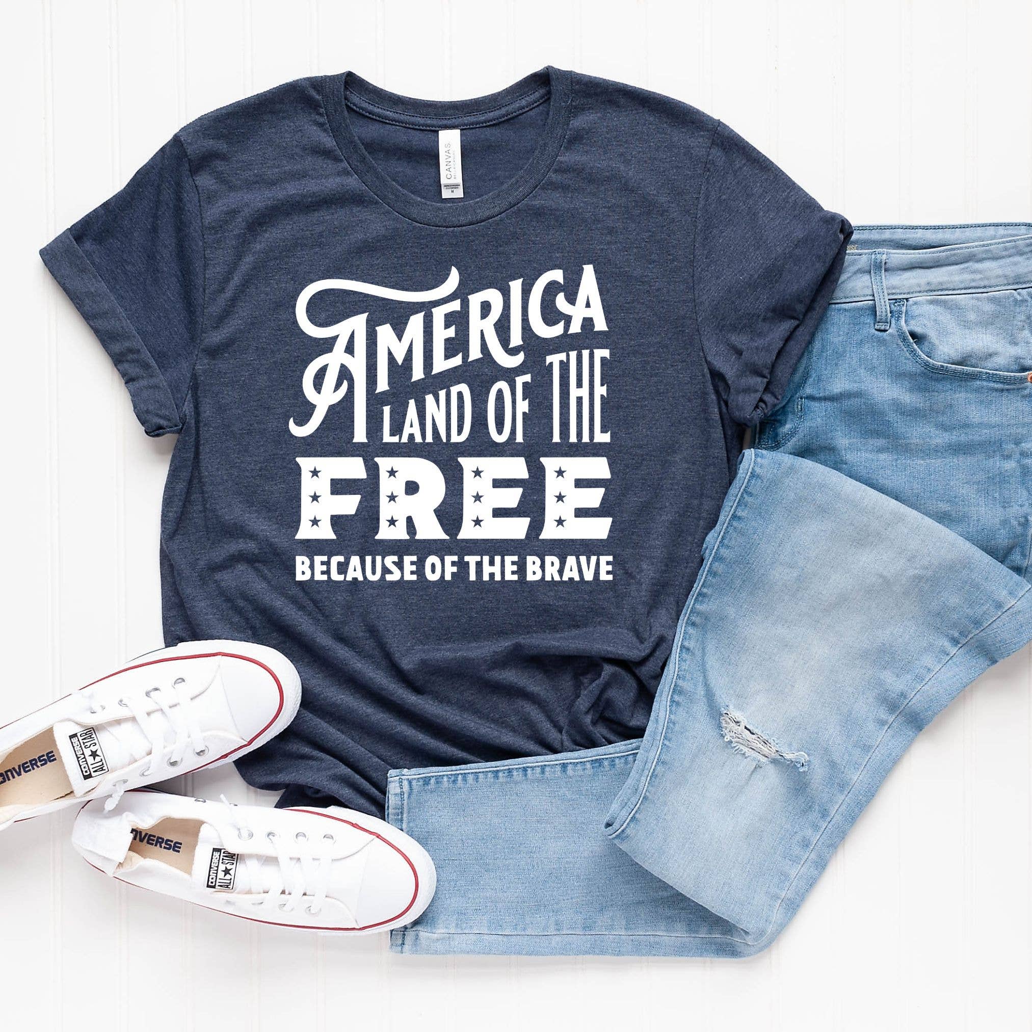 Land of the Free Because of the Brave Navy Tee