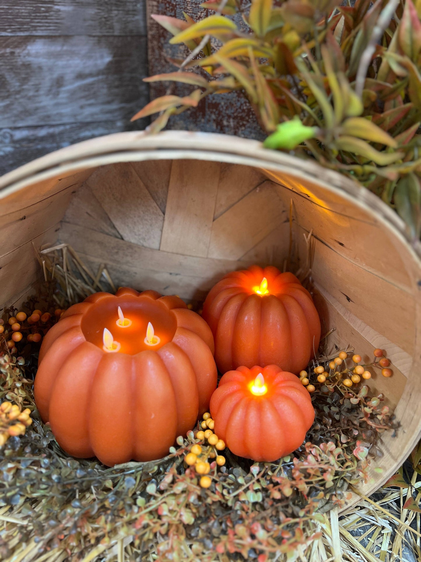 Orange Pumpkin Carved Moving Flame LED Candle - 4.5" x 2.75"