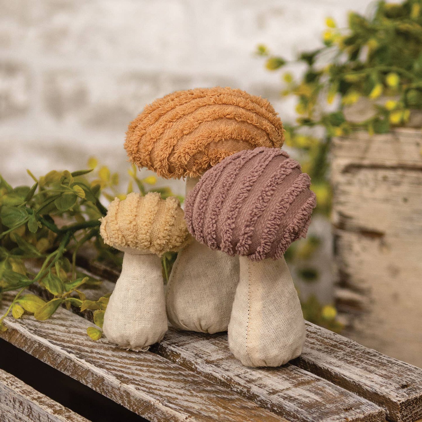 Chenille Stuffed Mushroom Sitters - 3pc set