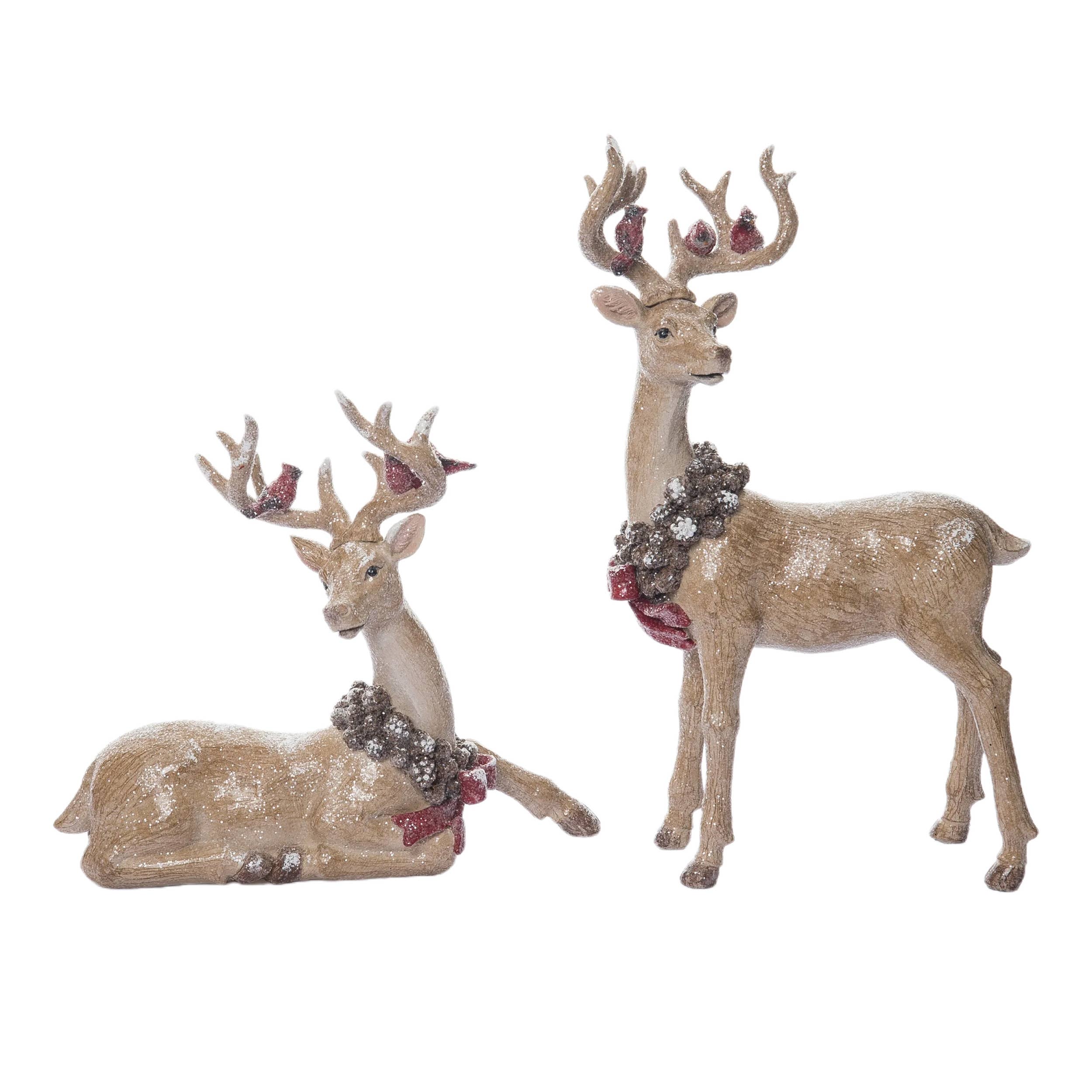 Resin 9.25" Brown Christmas Woodland Deer Set 2