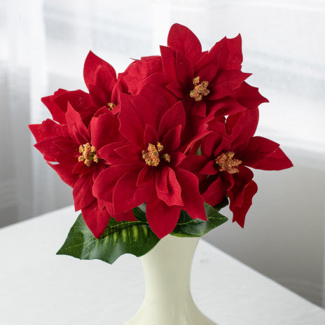 Color Fast Velvet Poinsettia Bush (6 Stem)