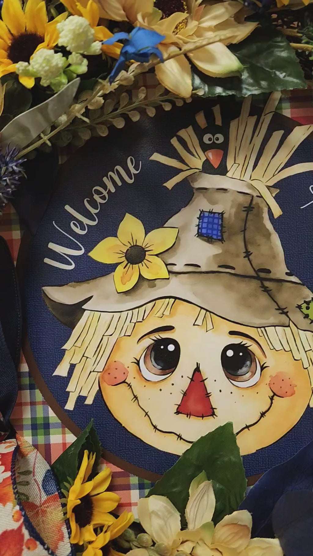 Navy Autumn Scarecrow Wreath