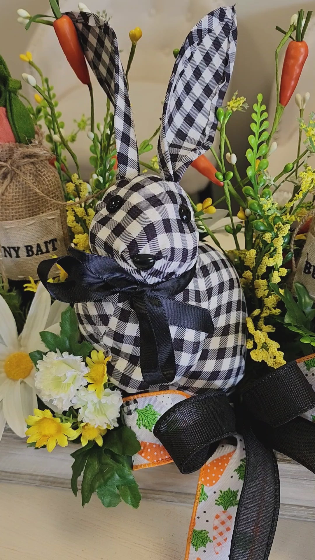 Black and White Bunny and Carrot Arrangement