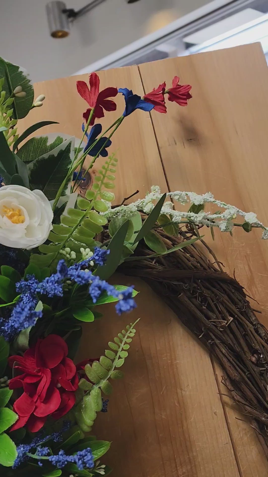 Large Floral Patriotic Oval Grapevine Wreath