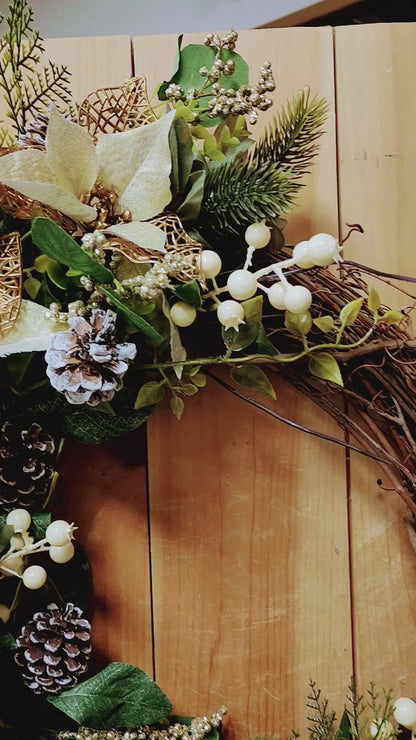 Warm Winter Chocolate & Gold Poinsettia Grapevine Wreath