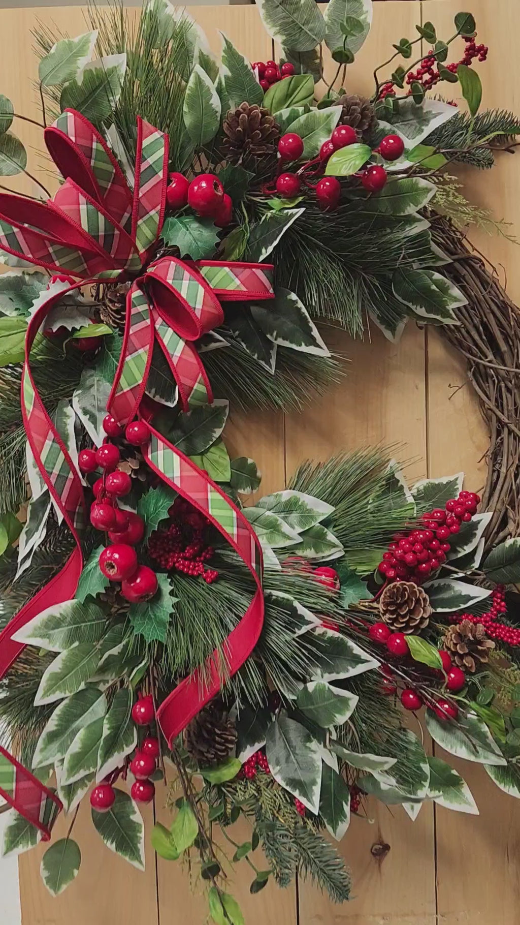 Large Christmas Grapevine Wreath with Designer Ribbon Bow