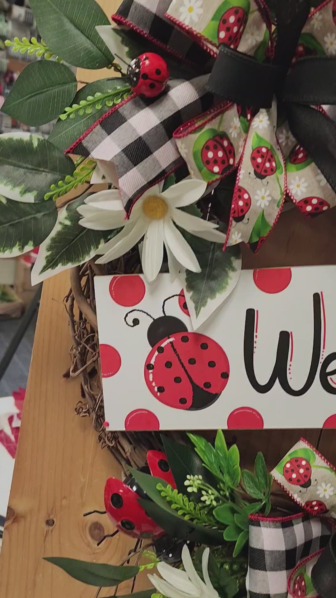 Large Ladybug Grapevine Wreath with Double Bows