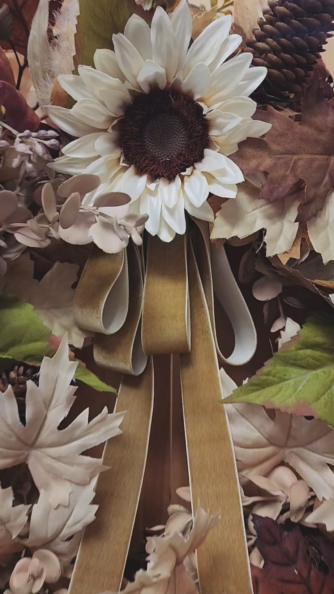 Woodsy Sunflower Fall Grapevine Wreath with Droopy Bow