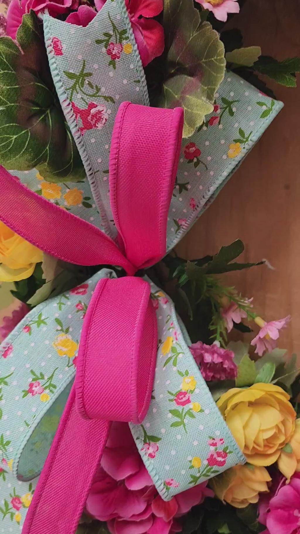 Pink Geranium Floral Grapevine Wreath