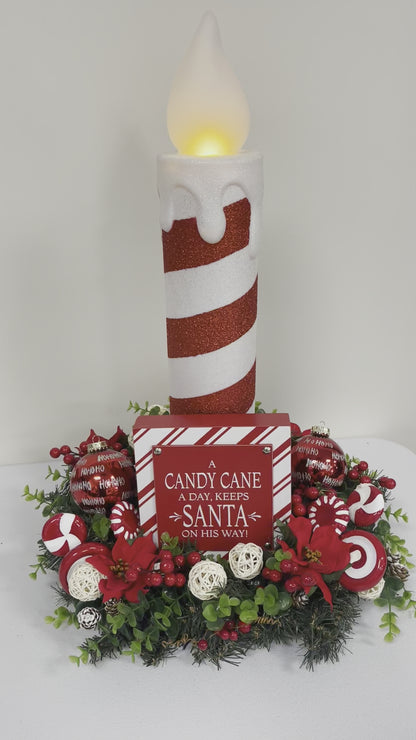 Candy Cane Santa Candle