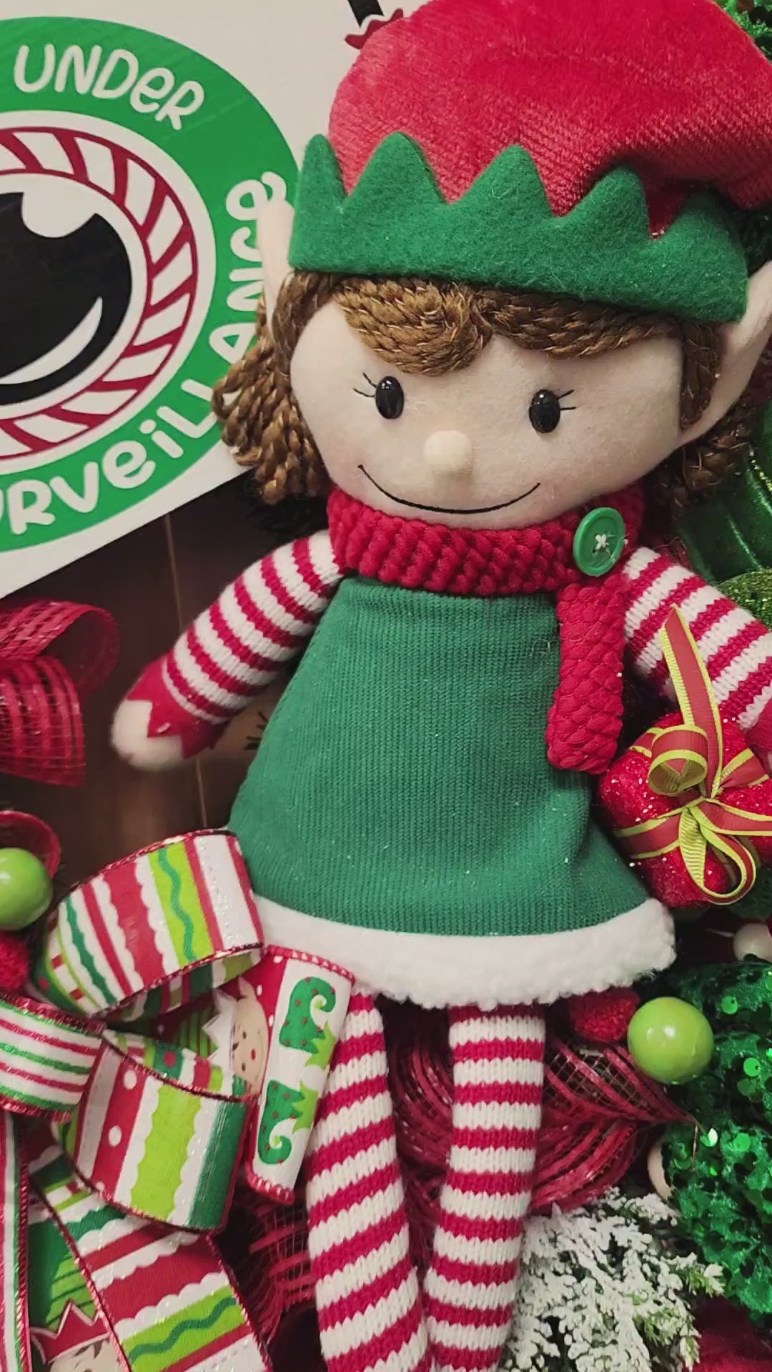 Whimsical Large Elf on Watch Wreath