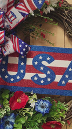 Patriotic Floral and Firework Grapevine Wreath