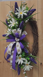 Purple Heather and Daisy Spring Grapevine Wreath