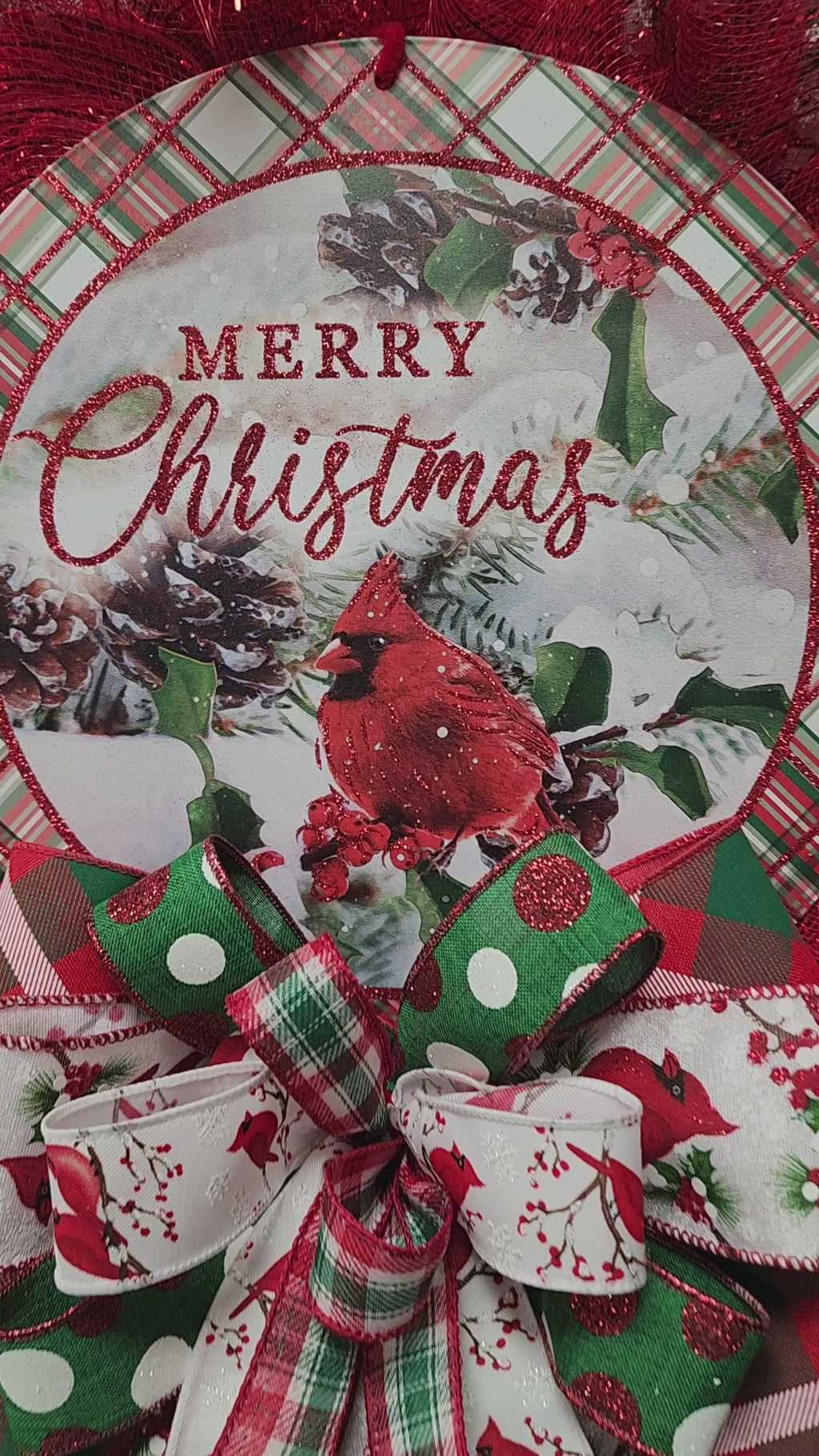 Cardinal Christmas Mesh Wreath