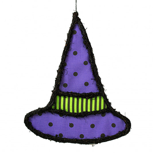 Grapevine Hanger - Purple Polka Dot Witch Hat