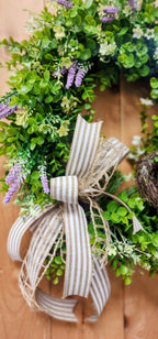 Boxwood Lavender Wreath with Nest and Bow