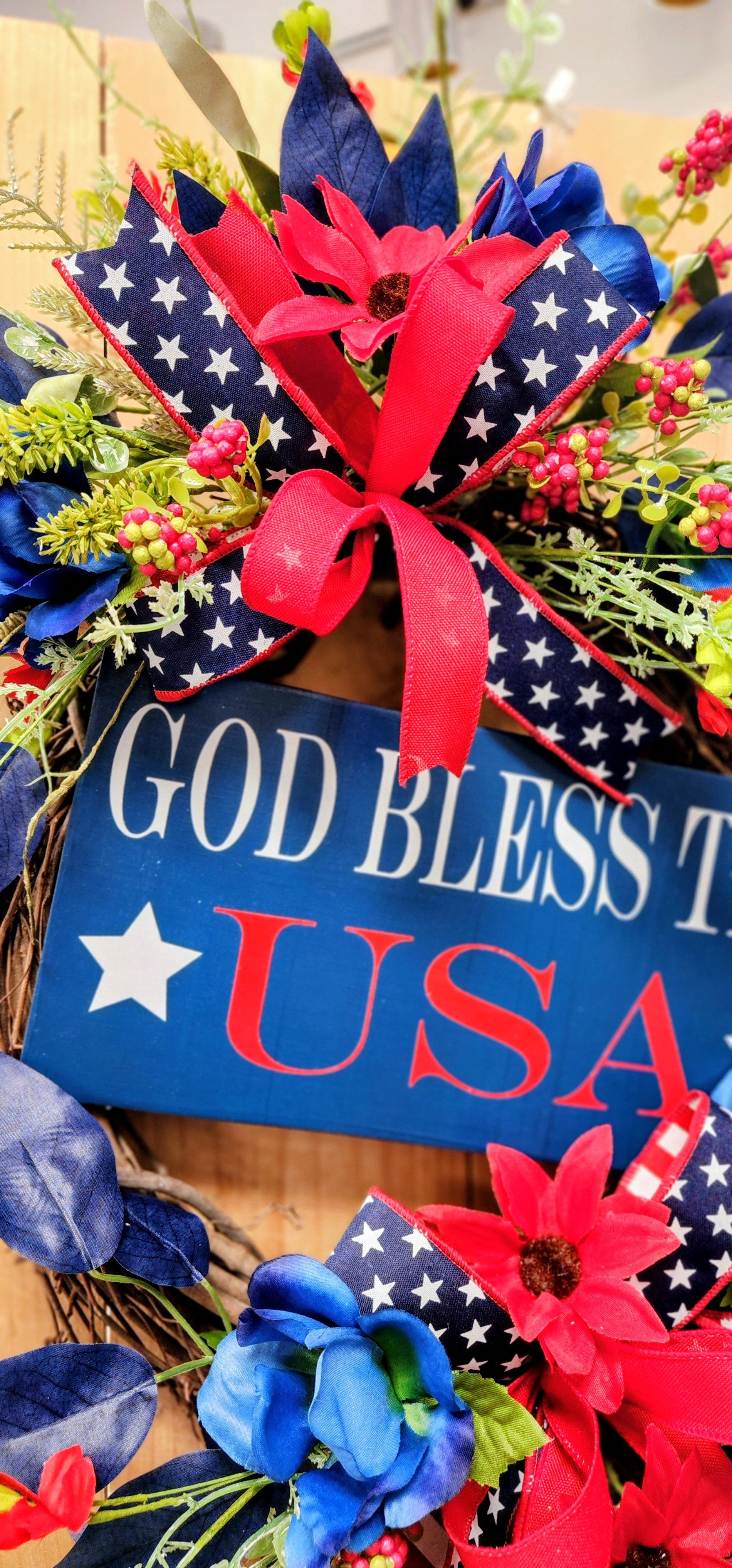 Floral Patriotic Grapevine Wreath
