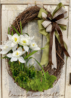 White Daffodil Grapevine Wreath with Bow