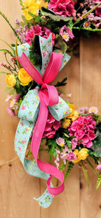Pink Geranium Floral Grapevine Wreath